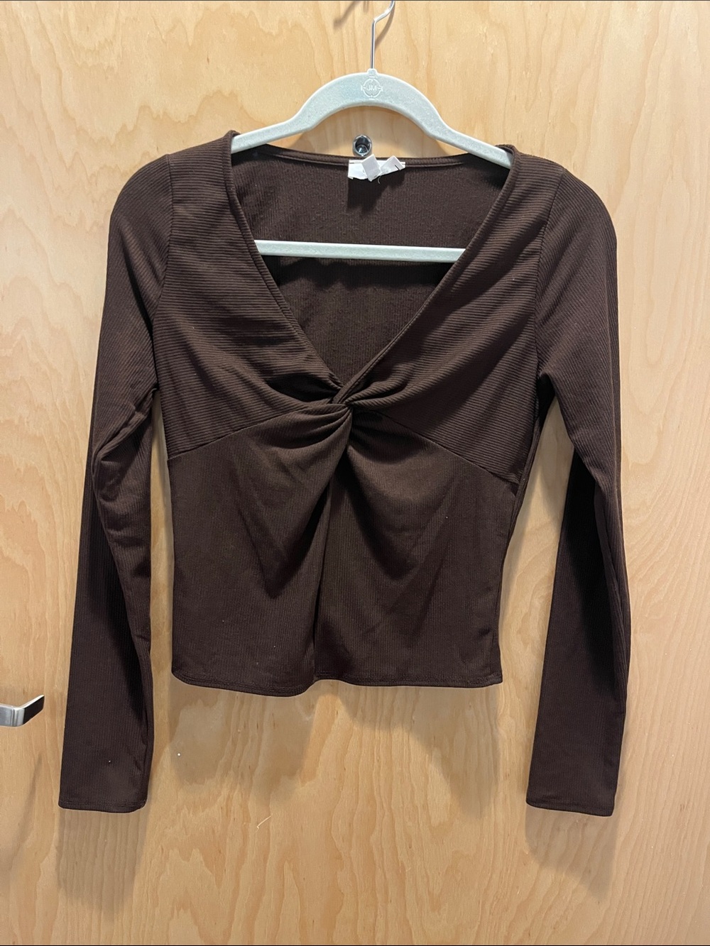 Brown Twist-Front Long Sleeve Top